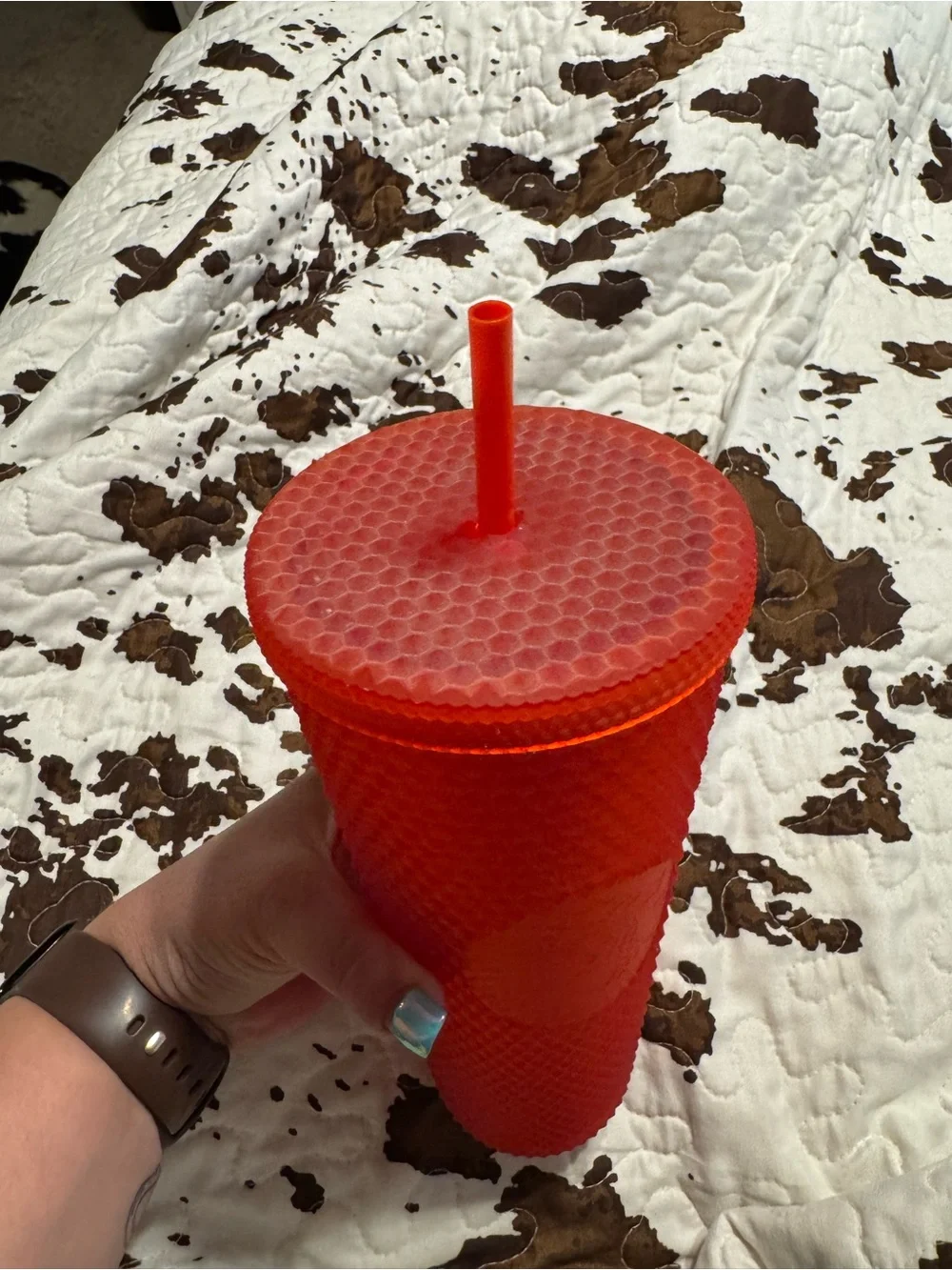 Starbucks Textured Orange Red Tumbler with Straw